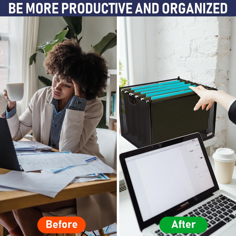 Dasher Products Hanging File Organizer Mesh Box, Supports Letter and Legal-Sized Hanging Folders, Modern Black Metal Mesh File Crate, Collapsible Document Organizer Box for Home or Office Storage - Image 5